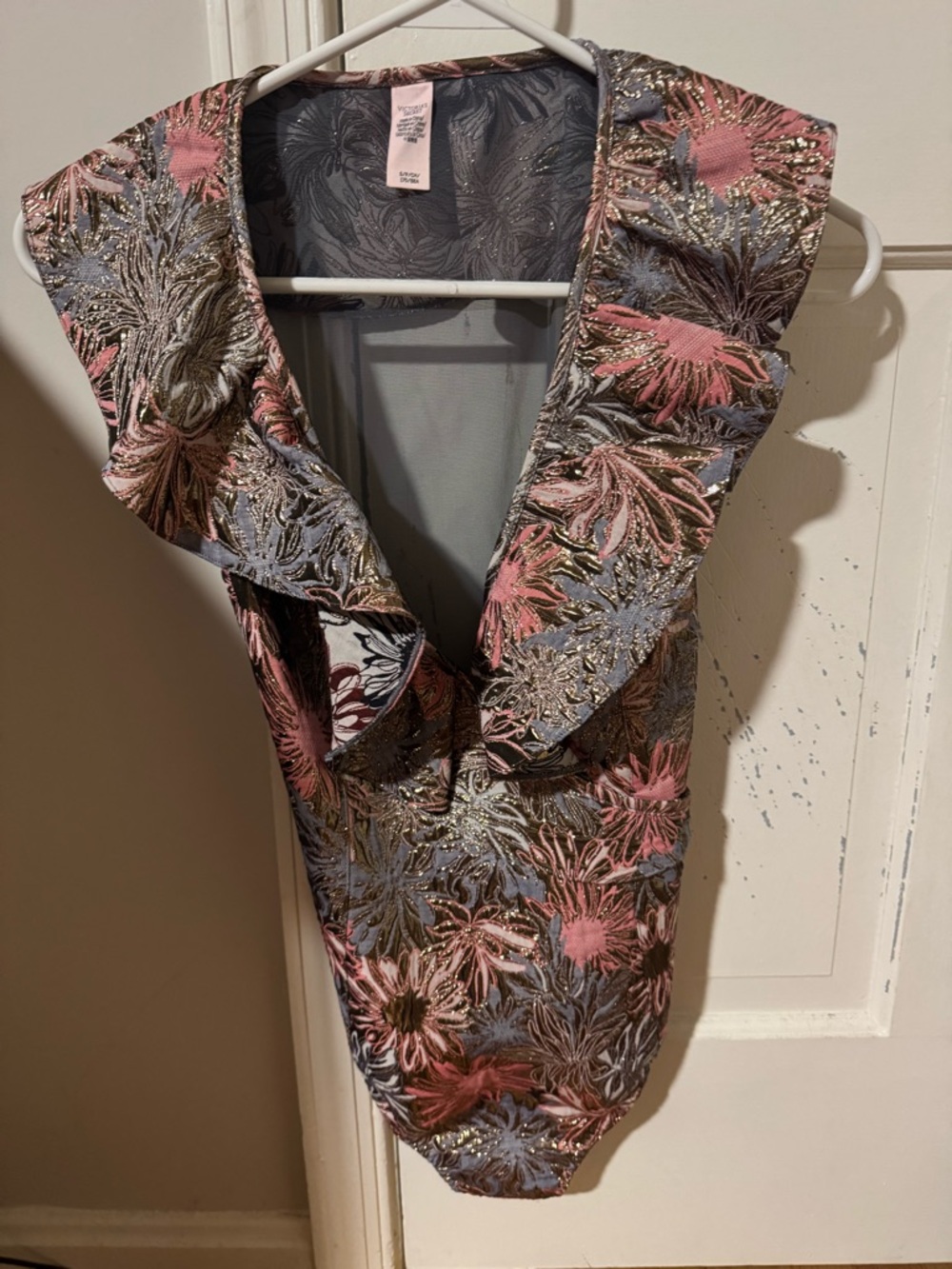 Victoria's Secret Pink and Metallic Lace Trim Bodysuit